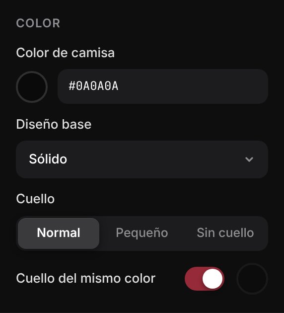 Panel de color, diseño base y cuello del editor